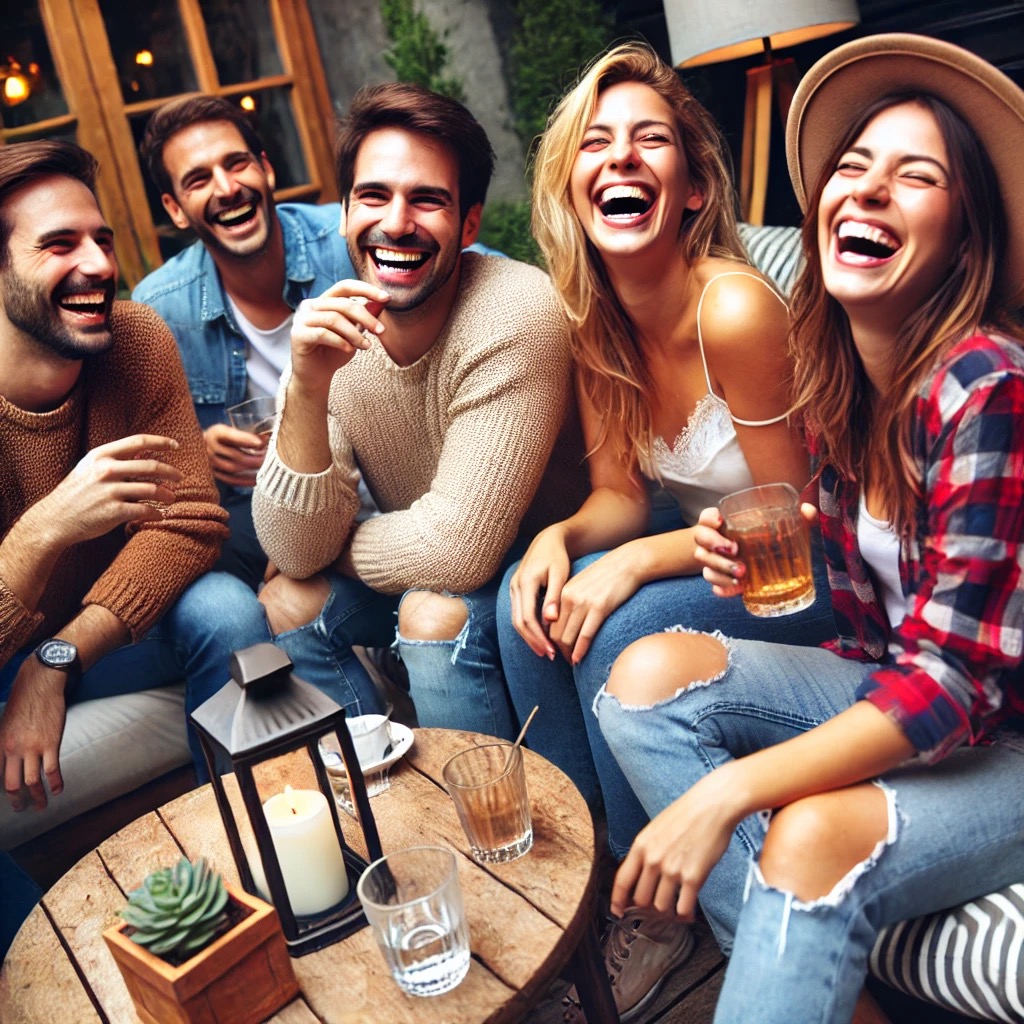 A-group-of-friends-laughing-and-enjoying-time-together-in-a-cozy-outdoor-setting-representing-the-importance-of-friendships